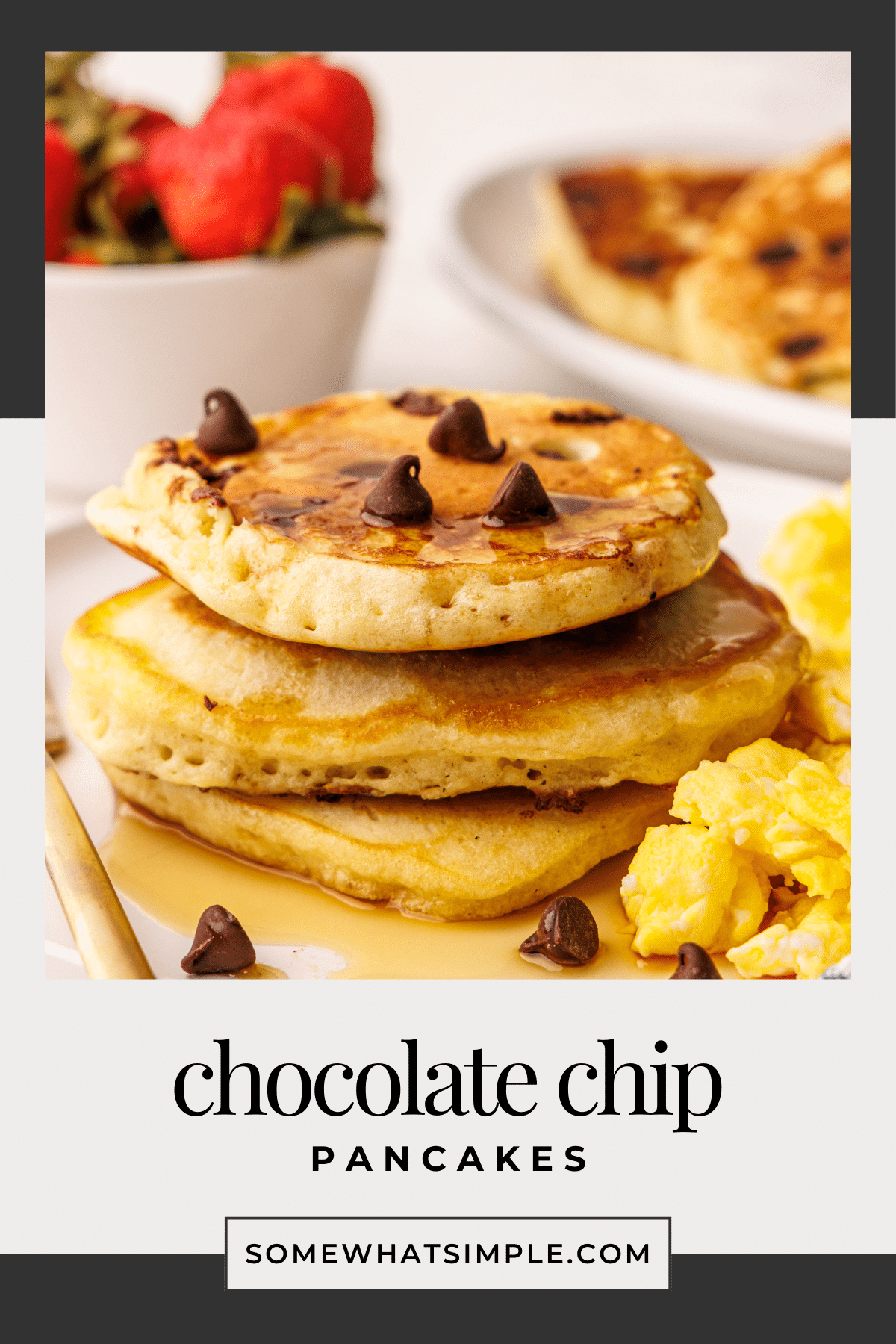 Chocolate chip pancakes are sure to become a family favorite! They're quick to prepare and an absolutely delicious way to start your day! via @somewhatsimple