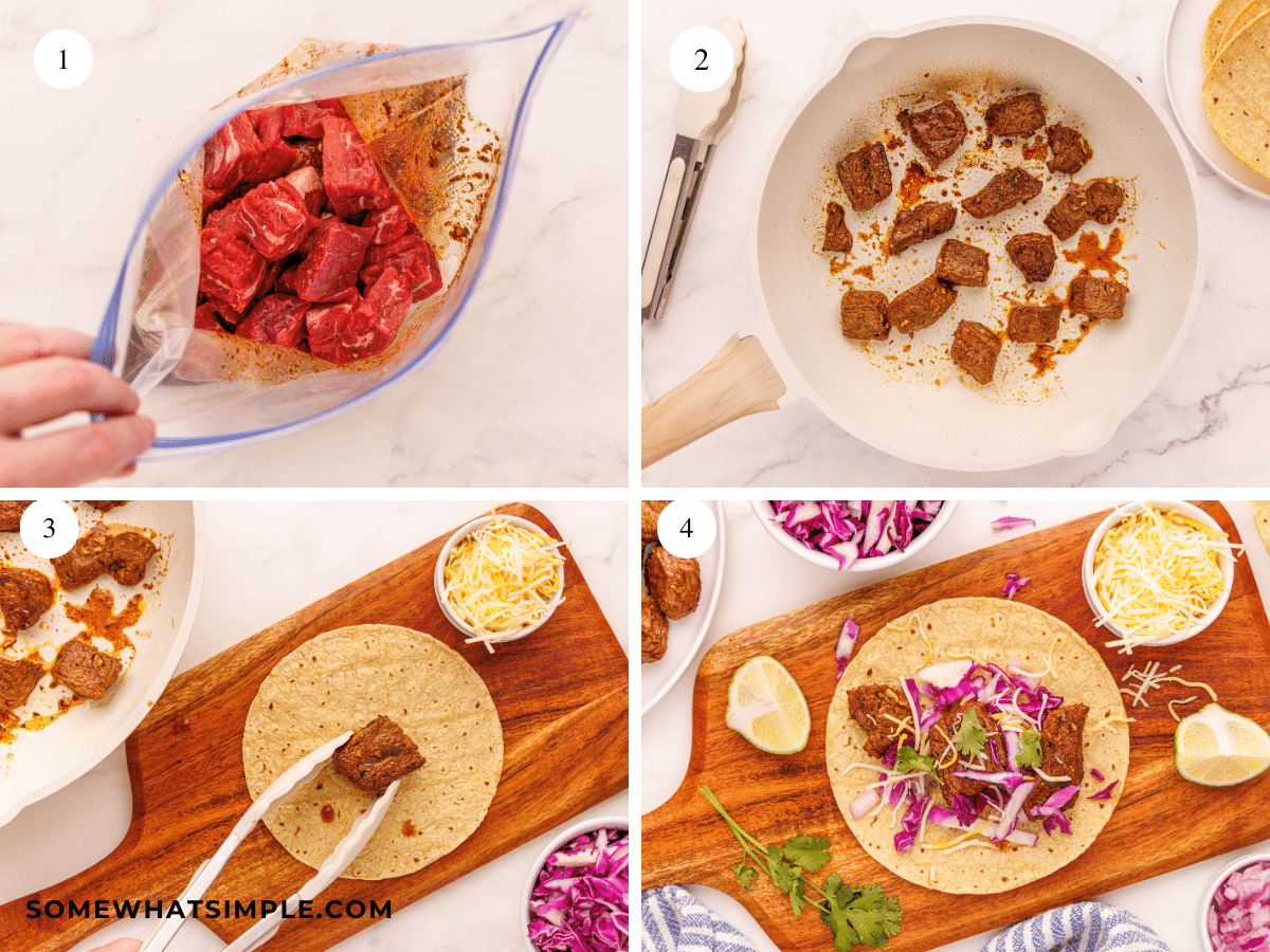 collage of step by step directions to make Mexican Street Tacos