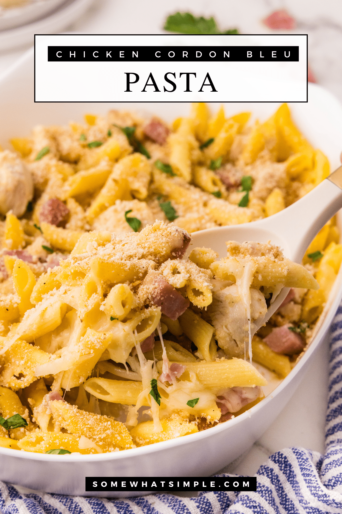 Chicken Cordon Bleu Pasta is the ultimate comfort food that combines all the classic flavors you love in a quick and easy dish. Perfect for weeknight dinners or a cozy weekend meal, it’s sure to be a hit with the whole family. via @somewhatsimple