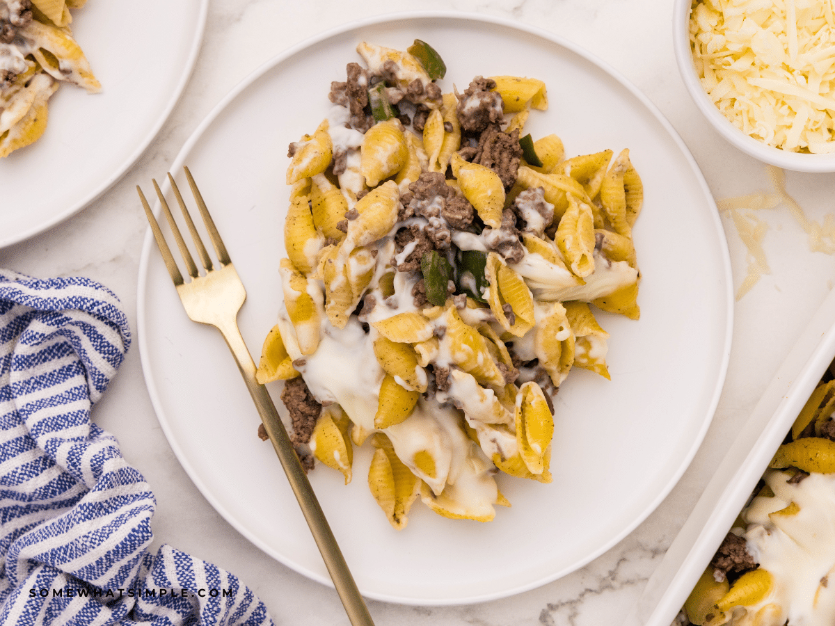 plated Philly Cheesesteak Casserole
