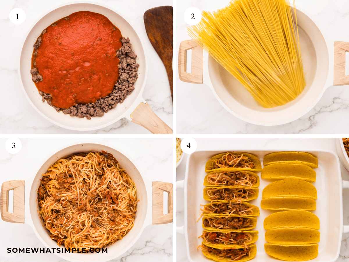 directions to make Spaghetti Tacos