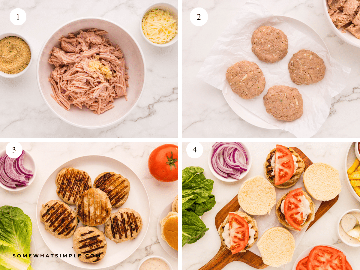 directions to make Chicken Caesar Burgers