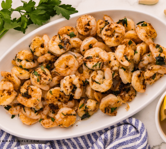 plated Grilled Garlic Shrimp on a white plate
