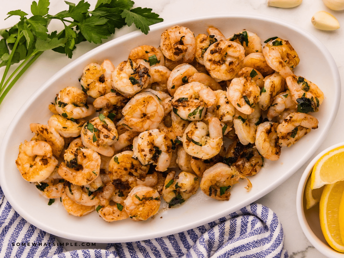 plated Grilled Garlic Shrimp on a white plate