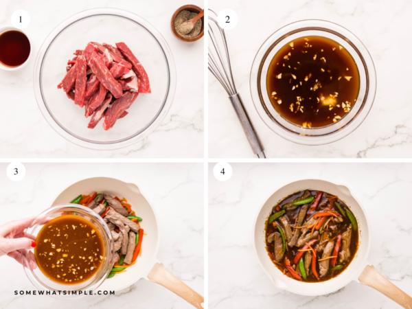 collage of images showing how to make Teriyaki Beef Stir Fry