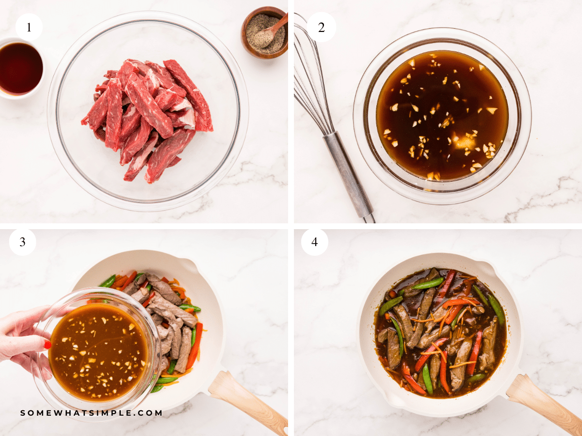 collage of images showing how to make Teriyaki Beef Stir Fry