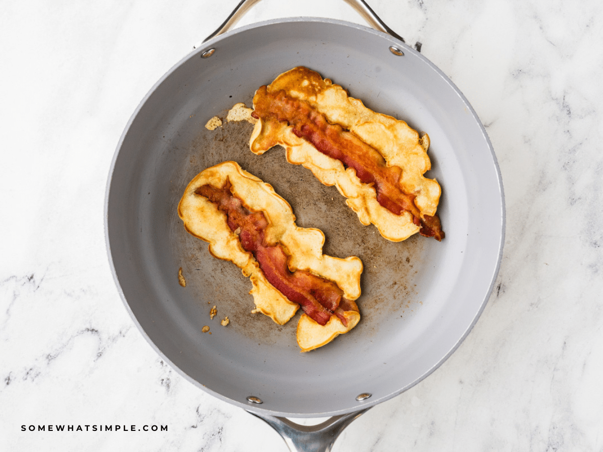 Bacon Pancake Dippers in a frying pan