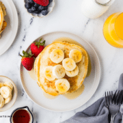 overhead shot of banana pancakes