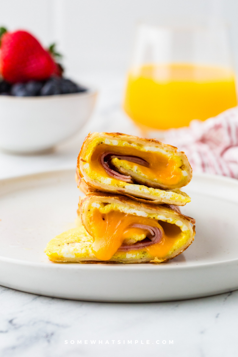 Close up of a Tortilla Breakfast Wrap with dripping cheese