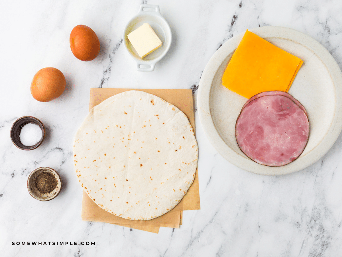 Ingredients to make Tortilla Breakfast Wraps
