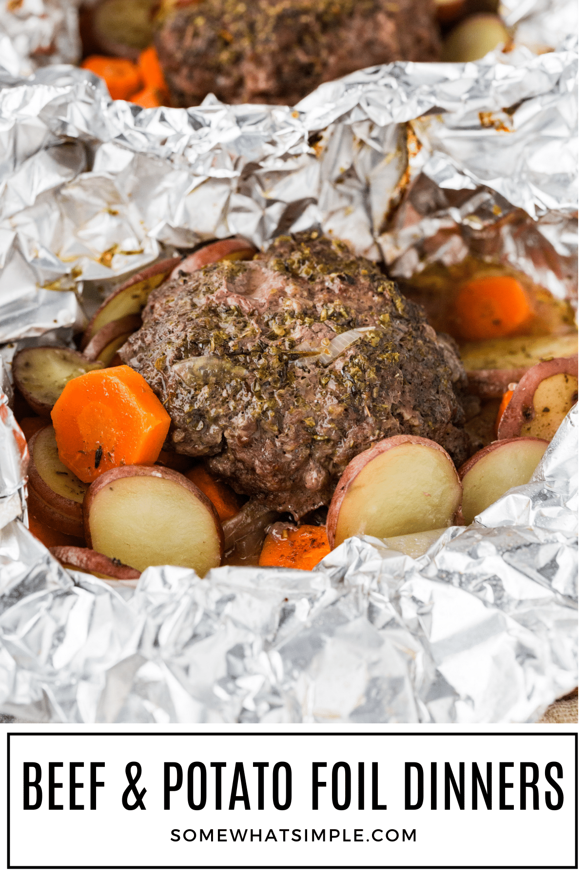 Beef and potato foil packet dinners are a delicious all-in-one meal, perfect for the oven, grill, or campfire! via @somewhatsimple
