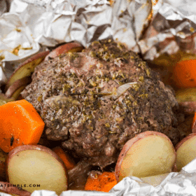 close up of Beef and Potato Foil Packet Dinners still in the foil