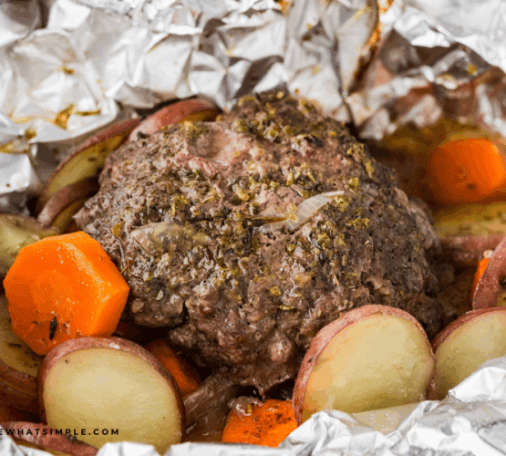 close up of Beef and Potato Foil Packet Dinners still in the foil