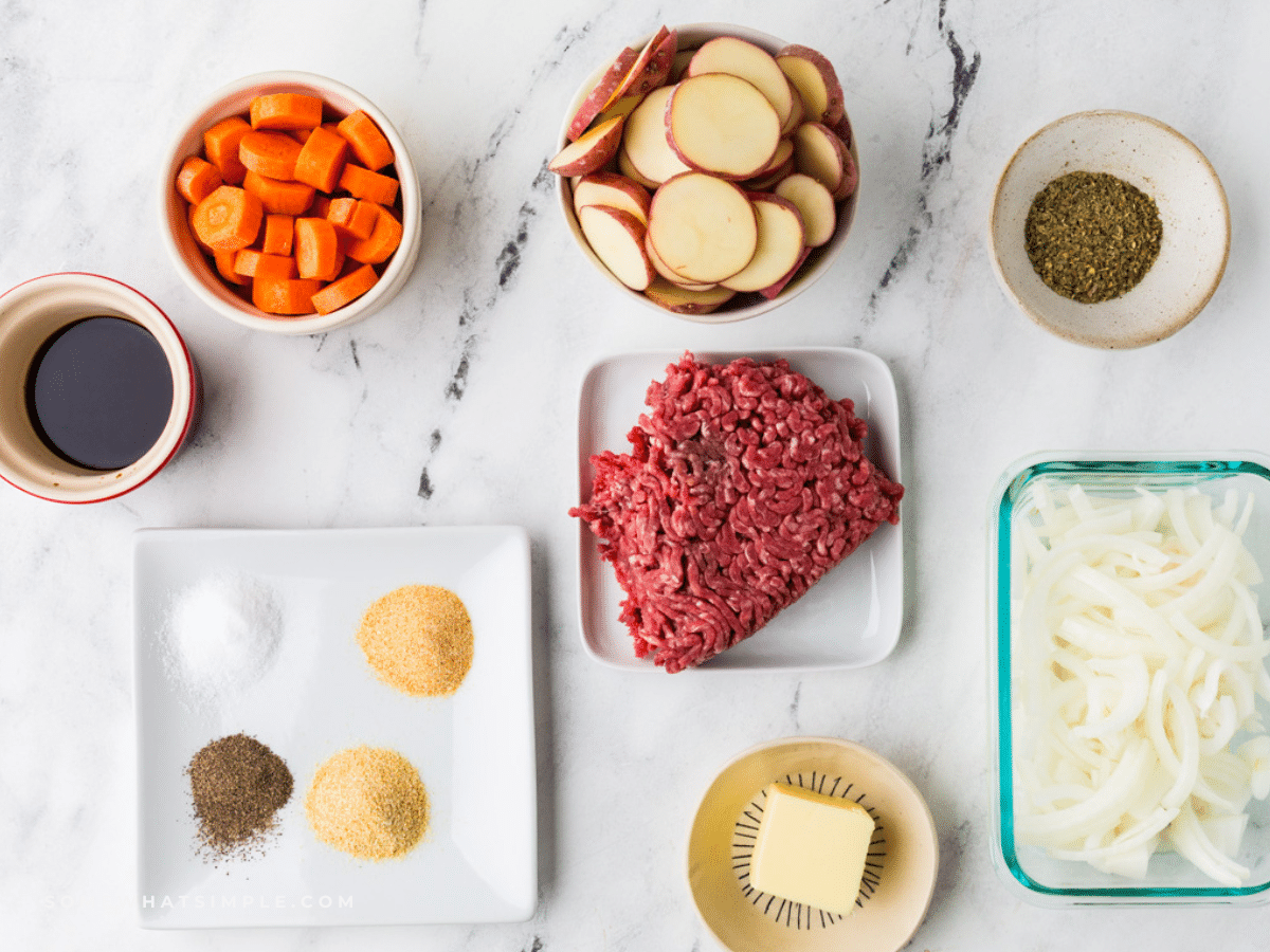 ingredients used to make Beef and Potato Foil Packet Dinners