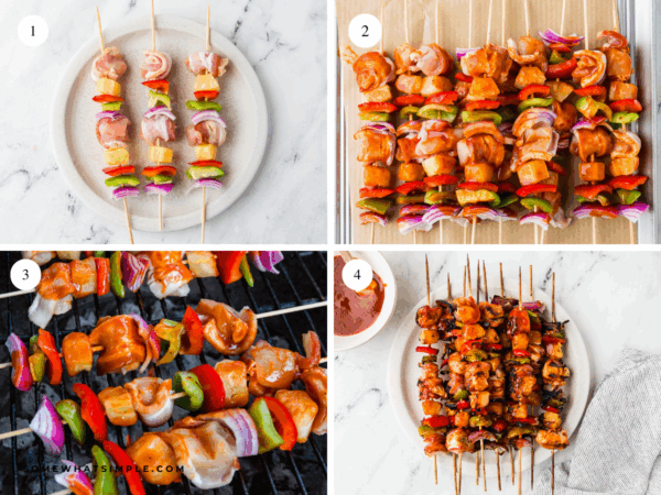 collage of Hawaiian Bacon-Wrapped Chicken Kabobs