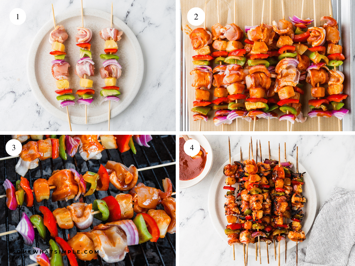collage of Hawaiian Bacon-Wrapped Chicken Kabobs