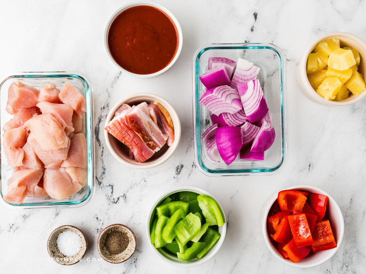 ingredients used to make Hawaiian Bacon-Wrapped Chicken Kabobs