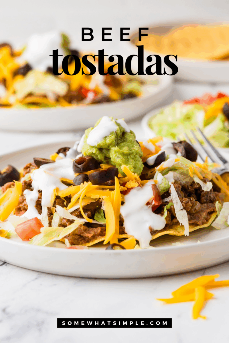 plated Beef Tostadas with a text overlay