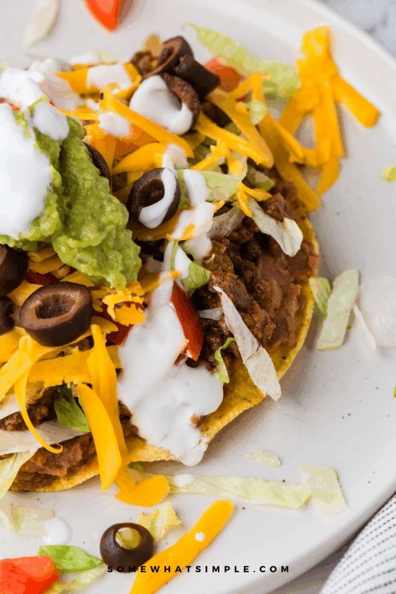close up of a plated Beef Tostada