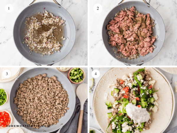 pictured collage of directions on how to make Gyro Tacos