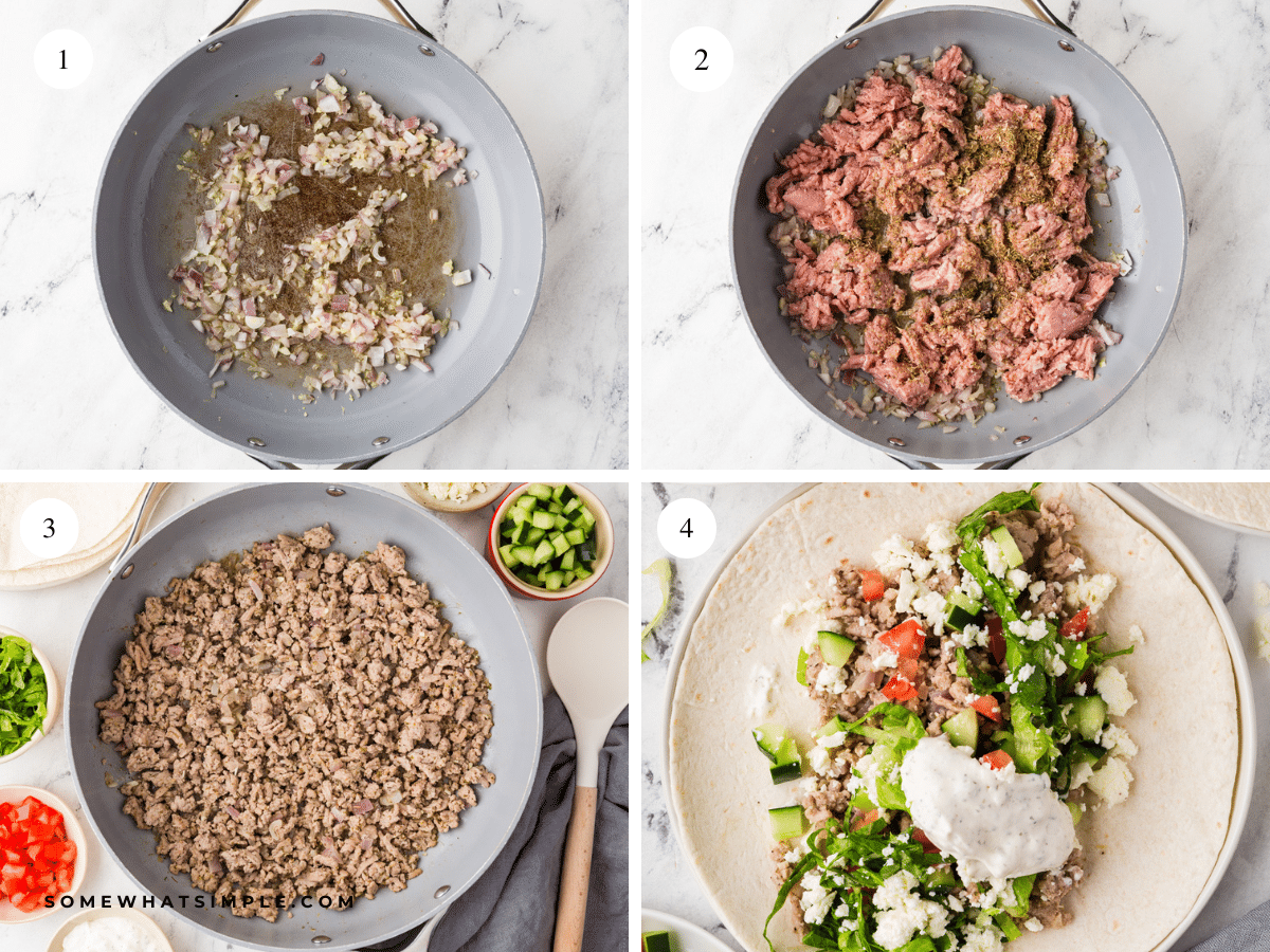 pictured collage of directions on how to make Gyro Tacos