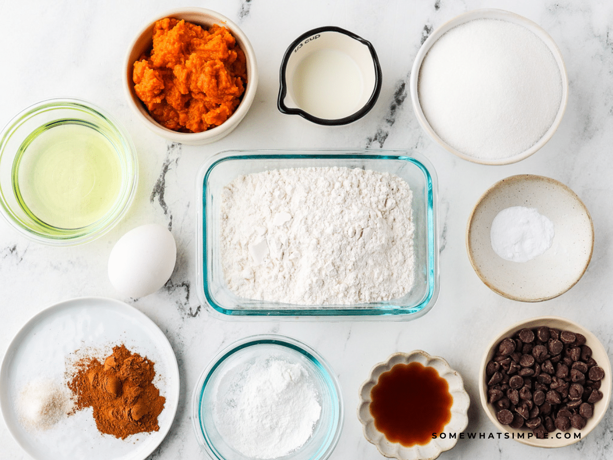 Ingredients to make Pumpkin Chocolate Chip Cookies