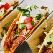 Close up of plated Rotisserie Chicken Tacos