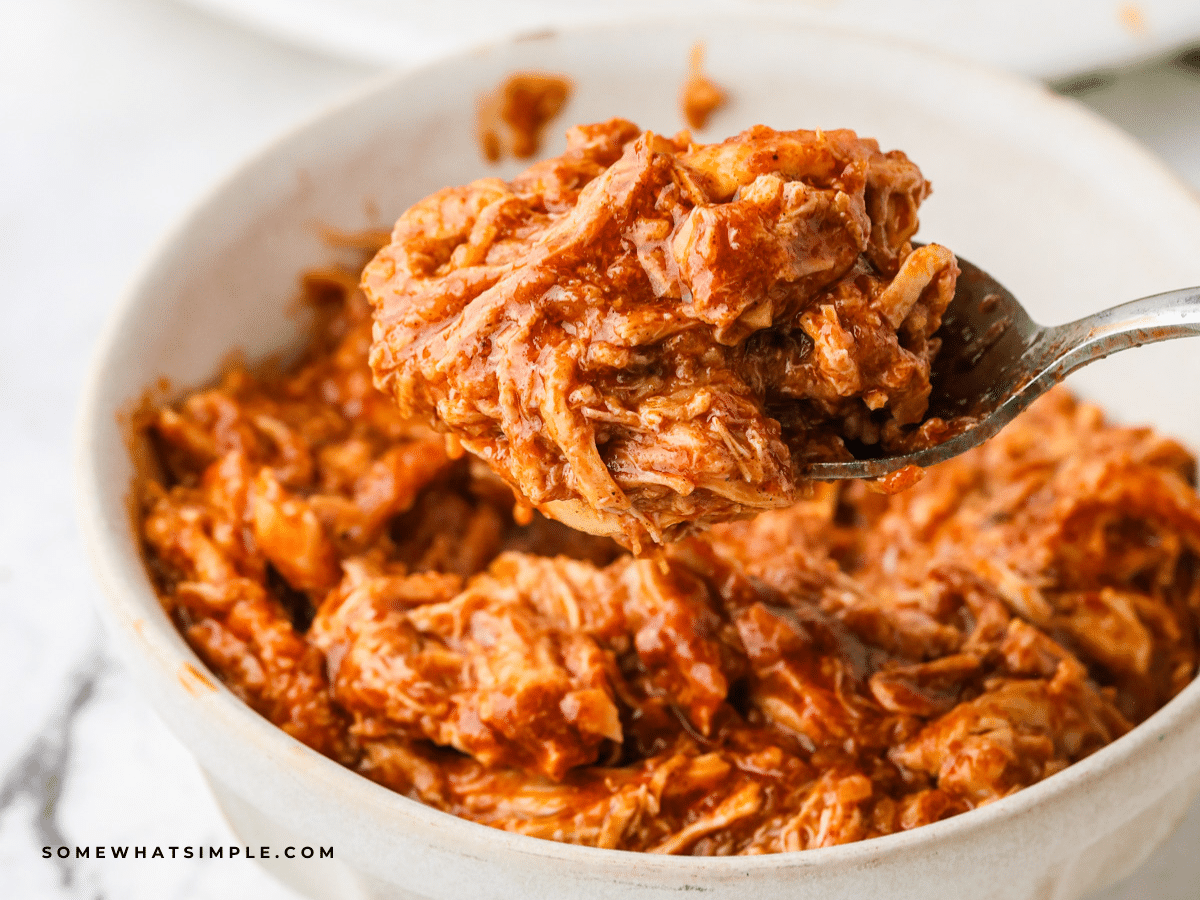 Rotisserie Chicken Taco meat in a white bowl