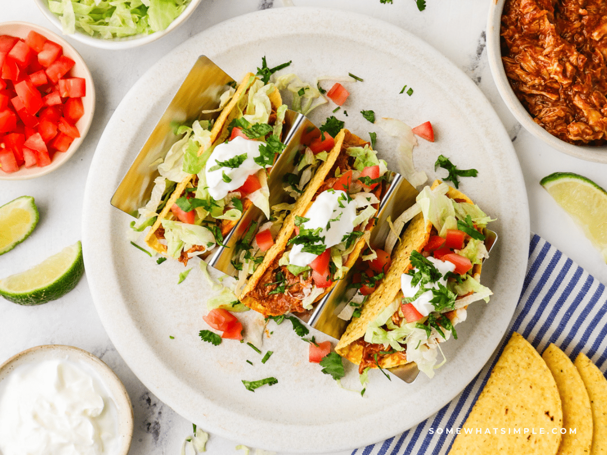 overheard shot of Rotisserie Chicken Tacos