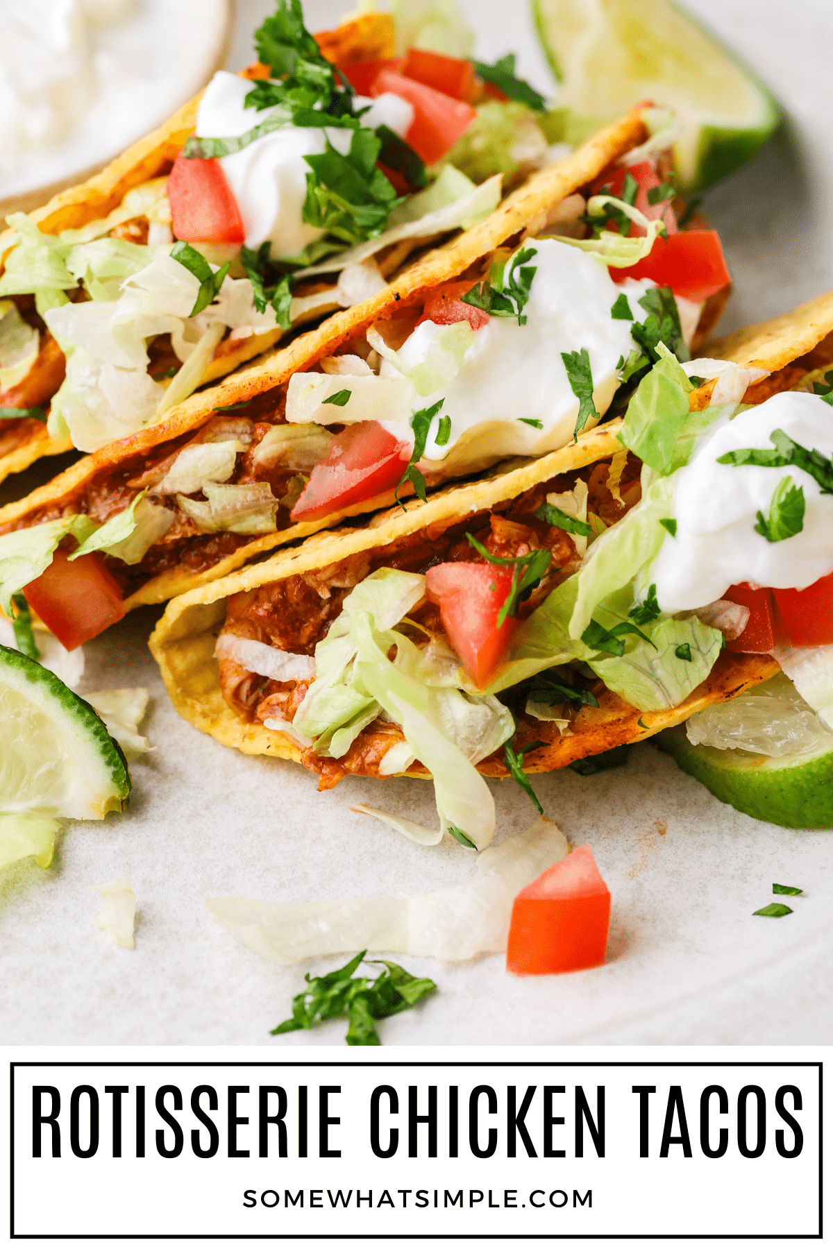 These easy rotisserie chicken tacos use store-bought seasoned chicken for a stress-free dinner win! via @somewhatsimple