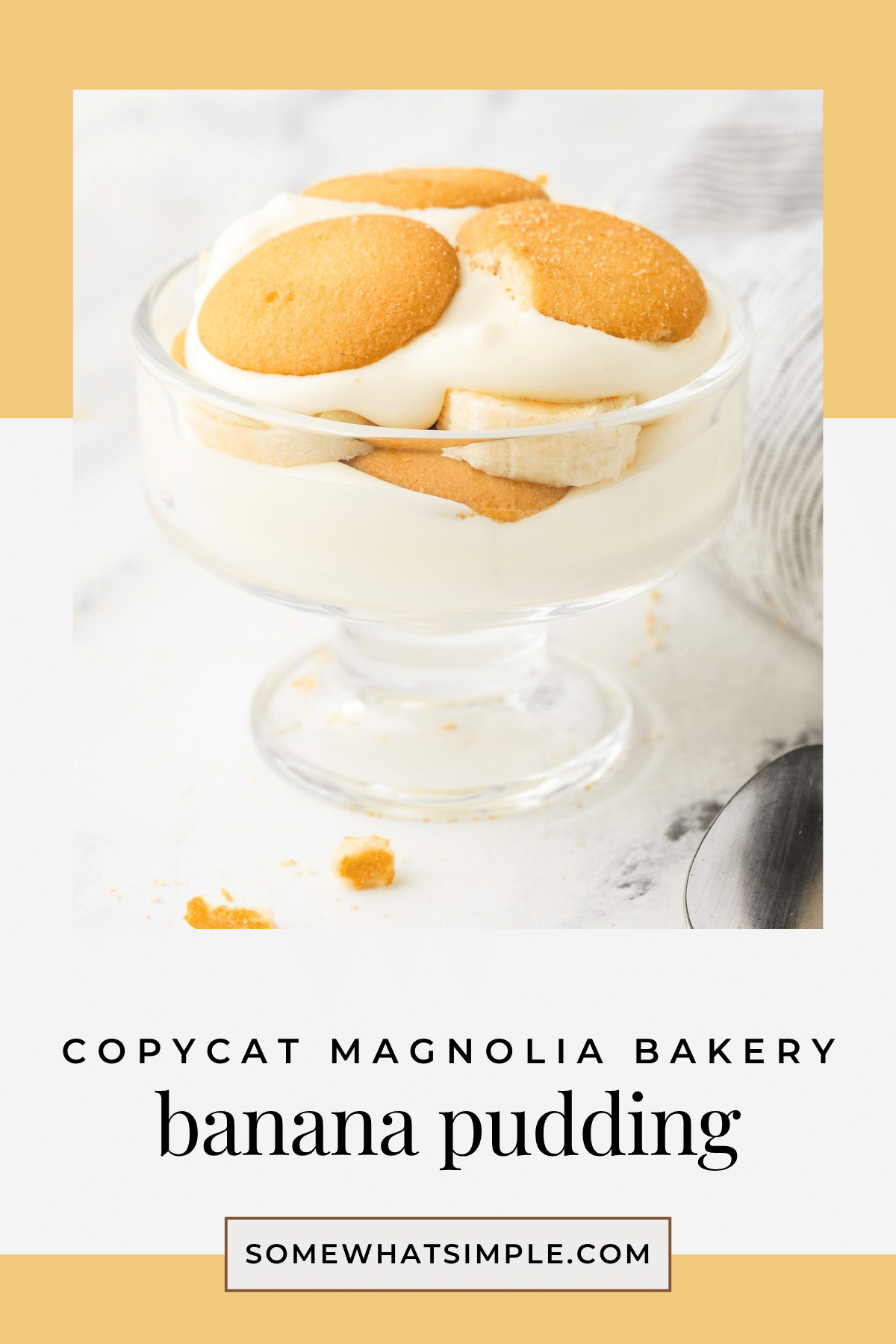 This Magnolia Bakery copycat banana pudding is creamy, dreamy, and loaded with Nilla wafers and bananas. A taste of NYC at home! via @somewhatsimple