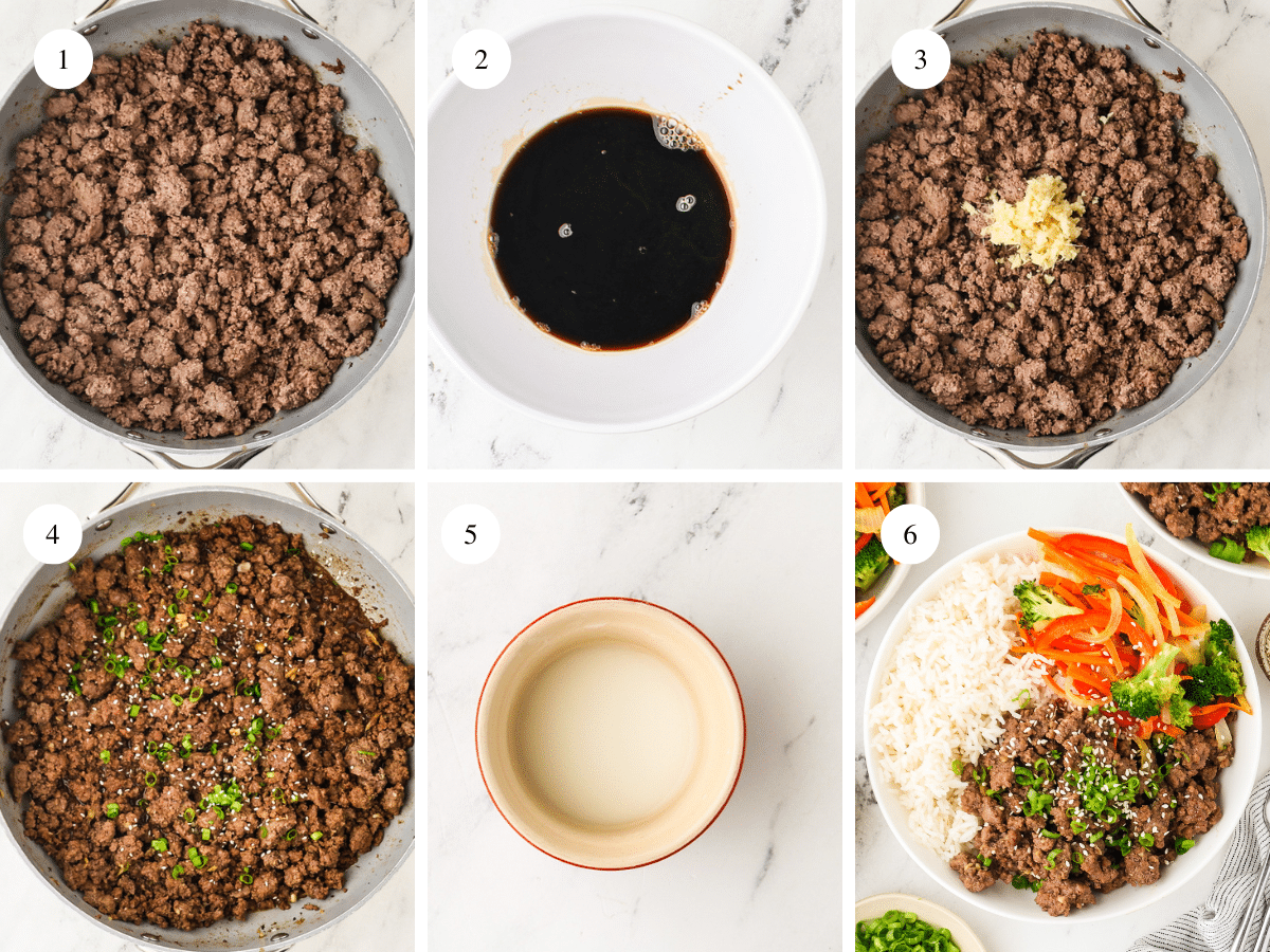step-by-step process for making Korean Beef Bowls