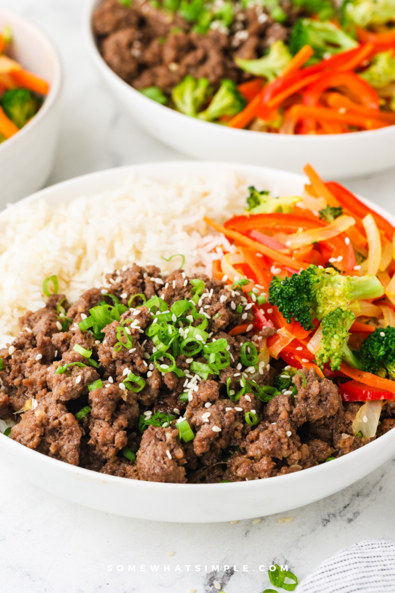 close up shot of Korean Beef Bowls